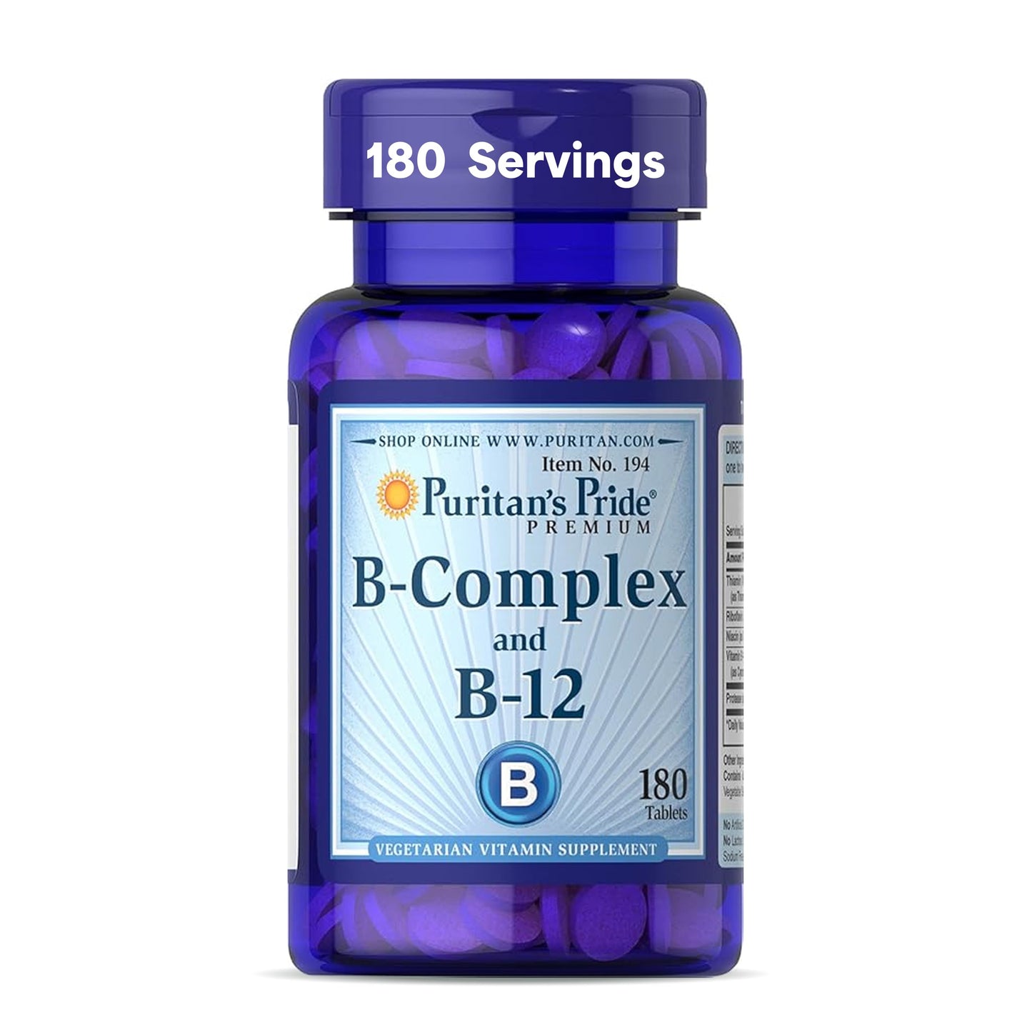 Puritan's Pride Premium Vitamin B-Complex and Vitamin B-12, 180 Tablets