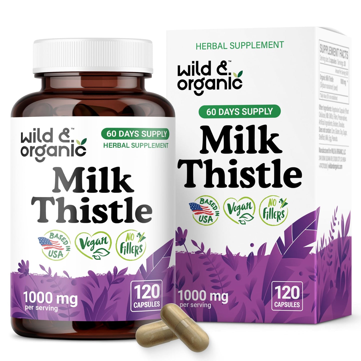 Wild & Organic Milk Thistle 1000mg Capsules, 120 Count