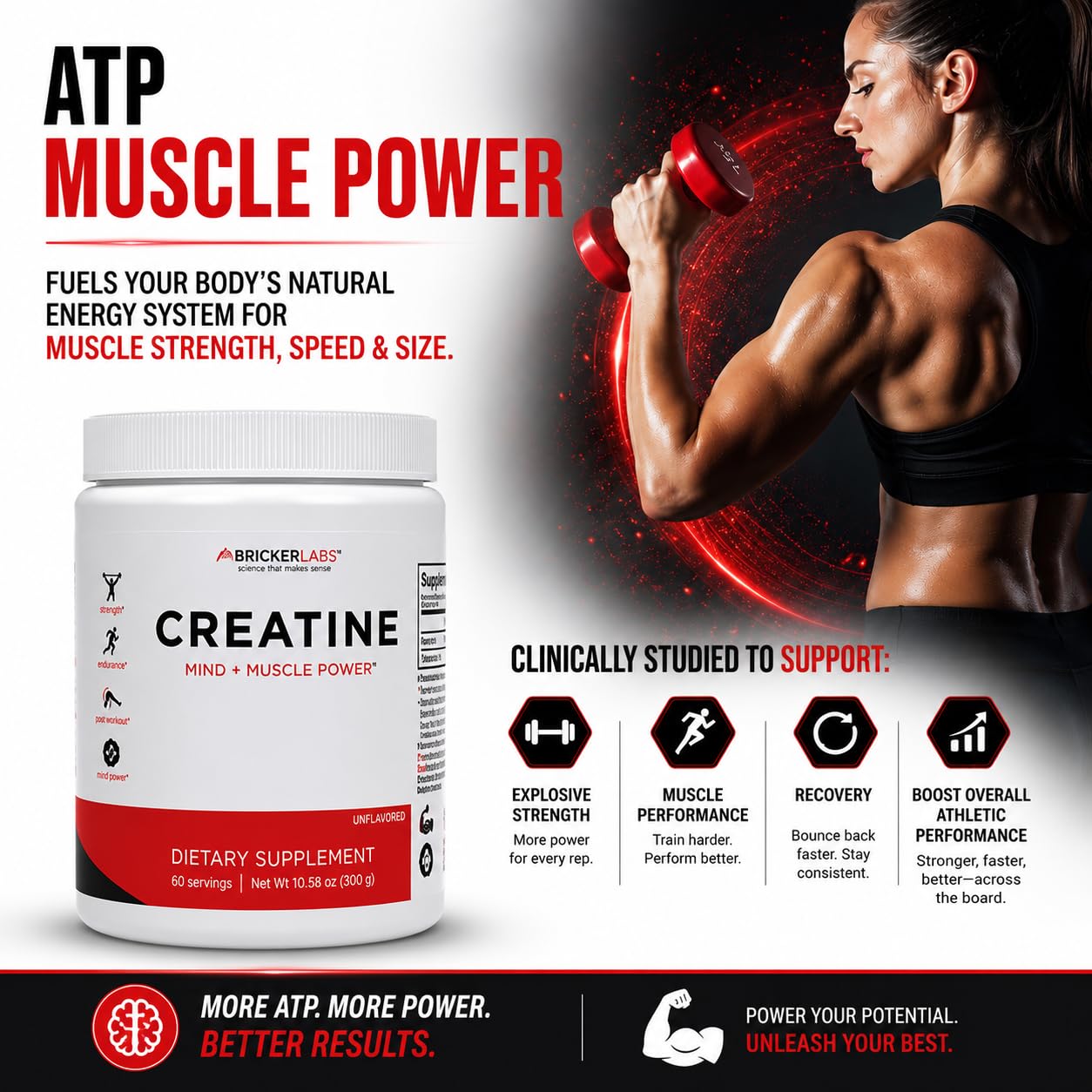 Bricker Labs Creatine Monohydrate Powder, 60 Servings