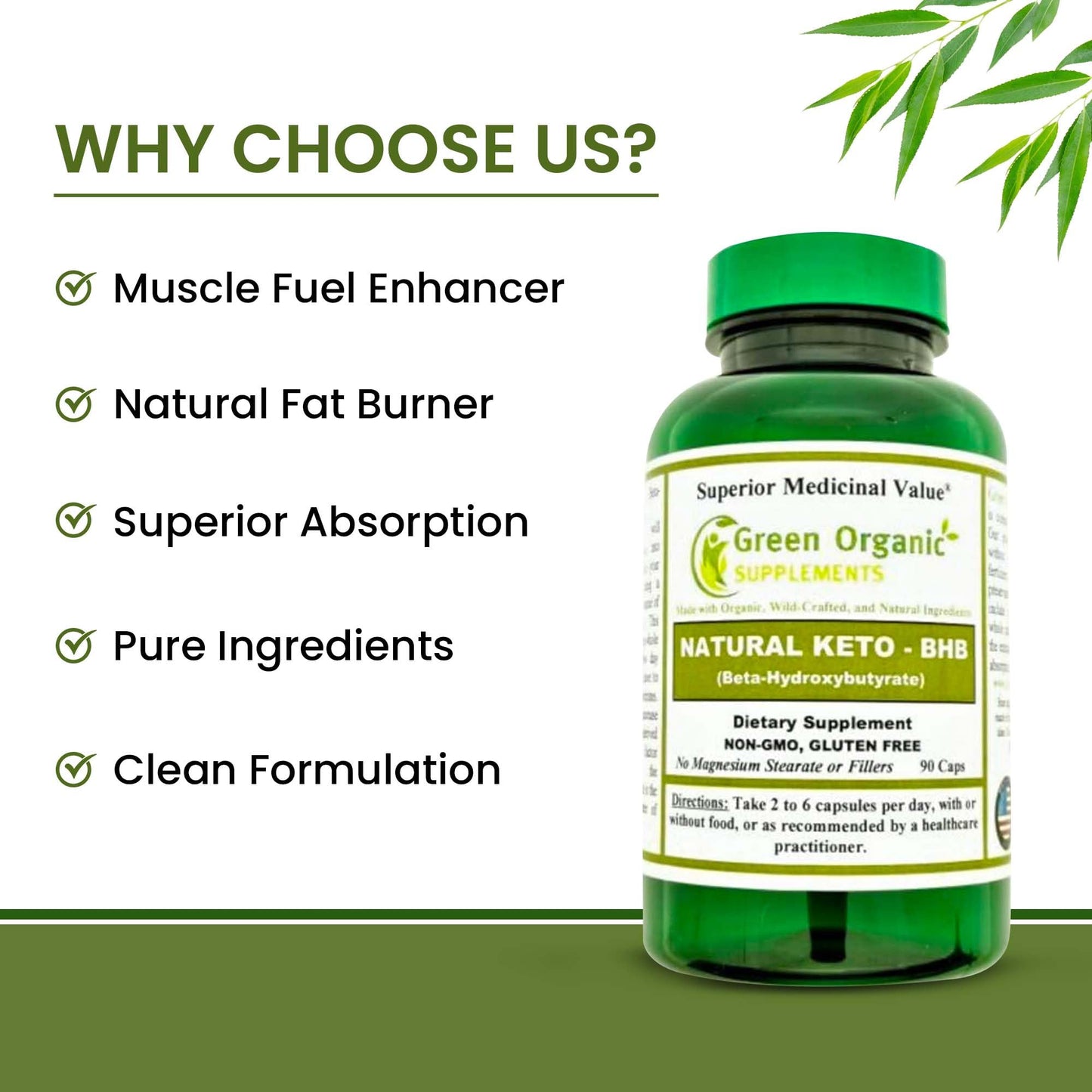 Green Organic Supplements Keto BHB Beta-Hydroxybutyrate Capsules 90