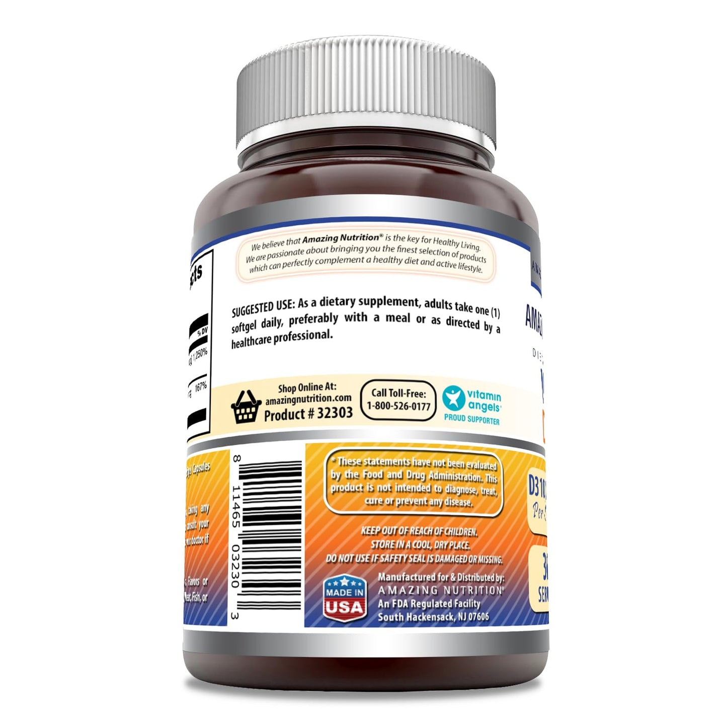 Amazing Nutrition Vitamin D3 10000 IU with Vitamin K2 200 mcg D3 + K2 Complex Softgel 360 Count