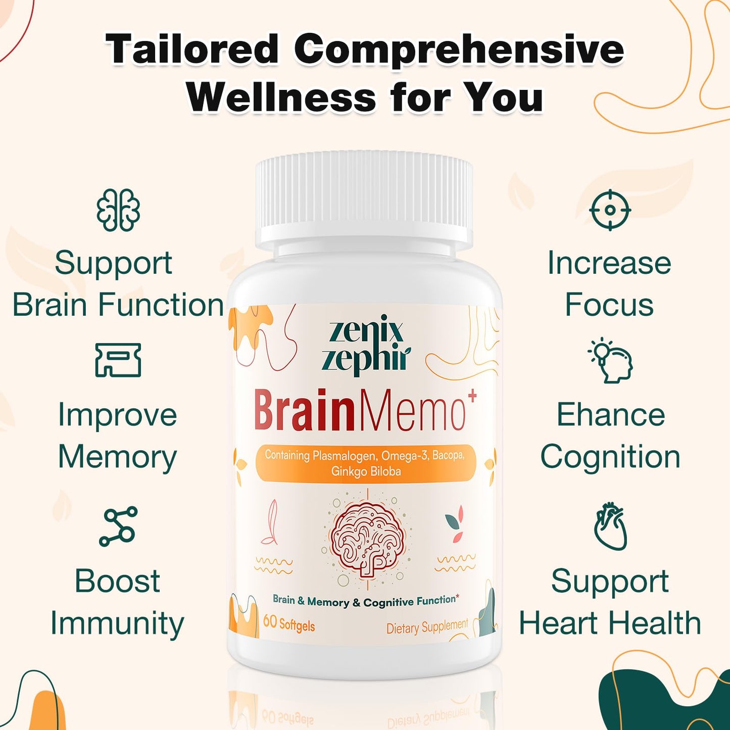 ZenixZephir Memory Focus Supplement with Plasmalogens 60 Softgels