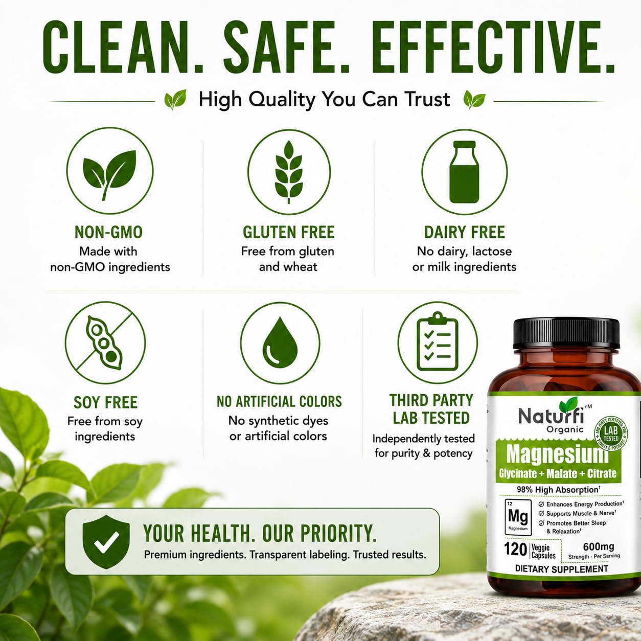 Naturfi Organic Triple Magnesium Complex 120 Capsules