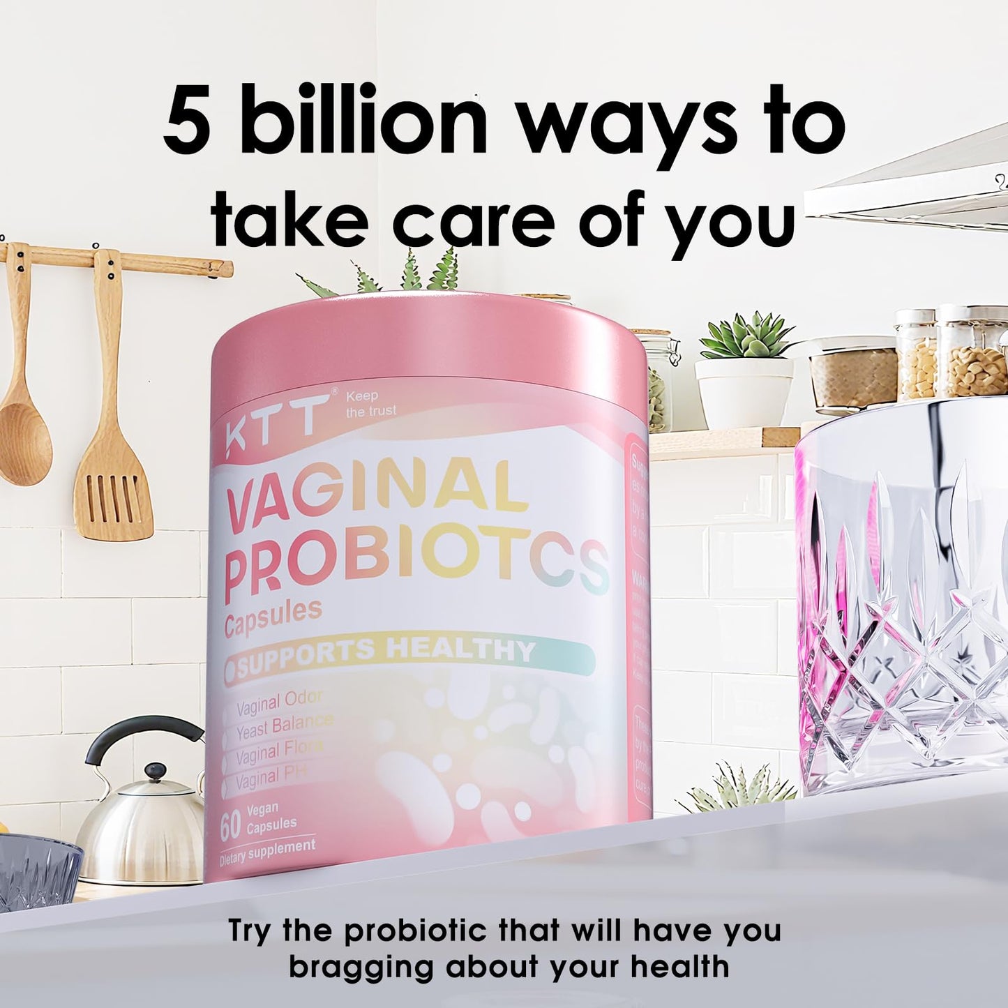 KTT Probiotics for Women Vaginal Probiotics, 5B CFU, 4 Strains, 60 Capsules