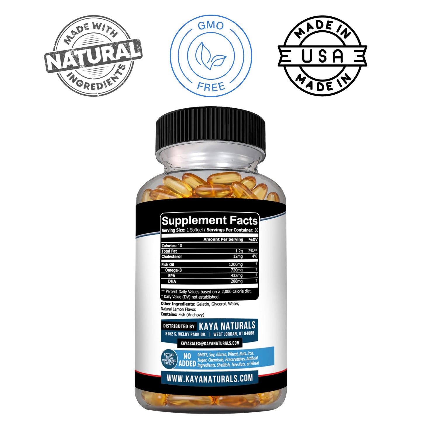 Kaya Naturals Omega 3 Fish Oil Supplement Softgels 30