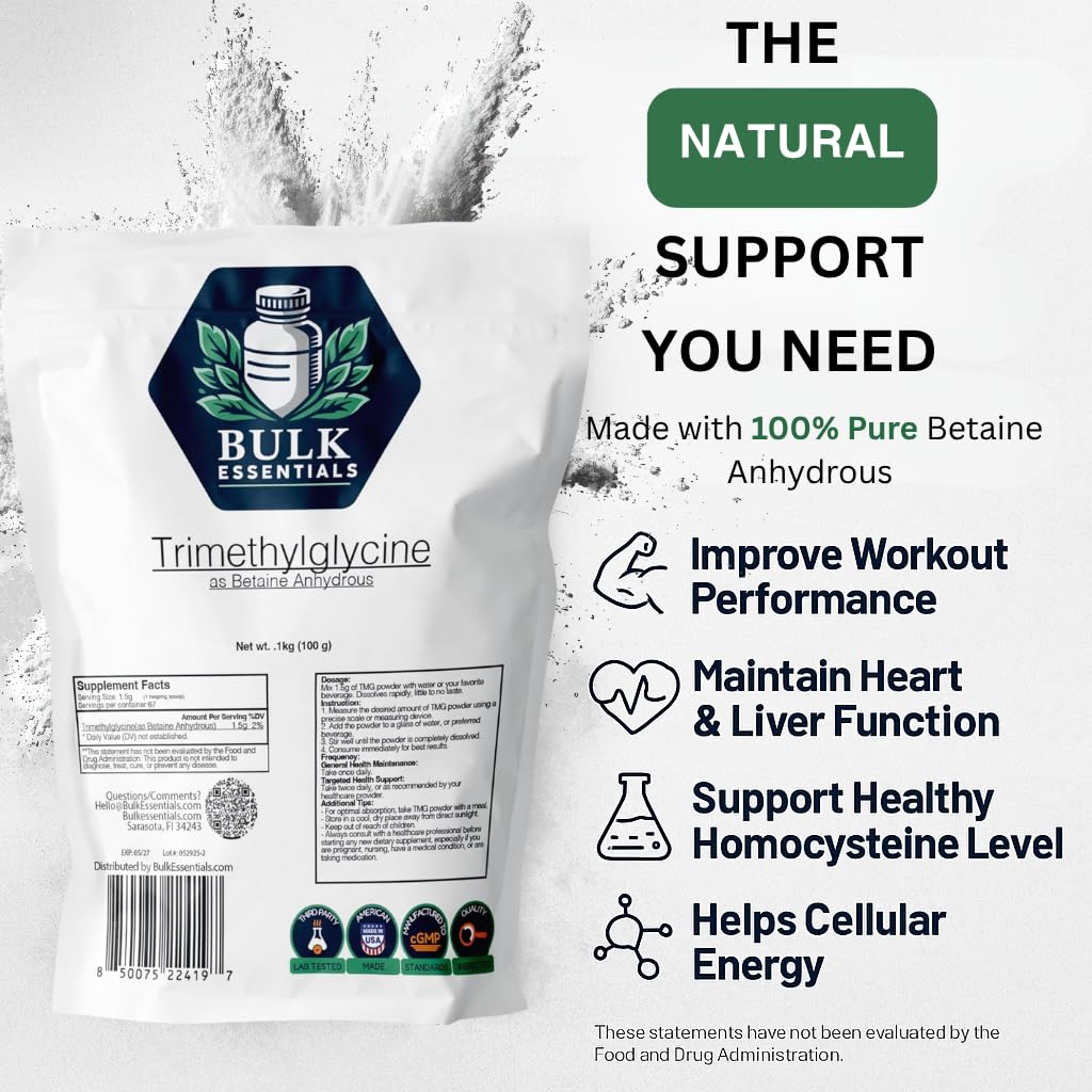 Bulk Essentials Trimethylglycine (Betaine Anhydrous) Powder, 3.53 oz