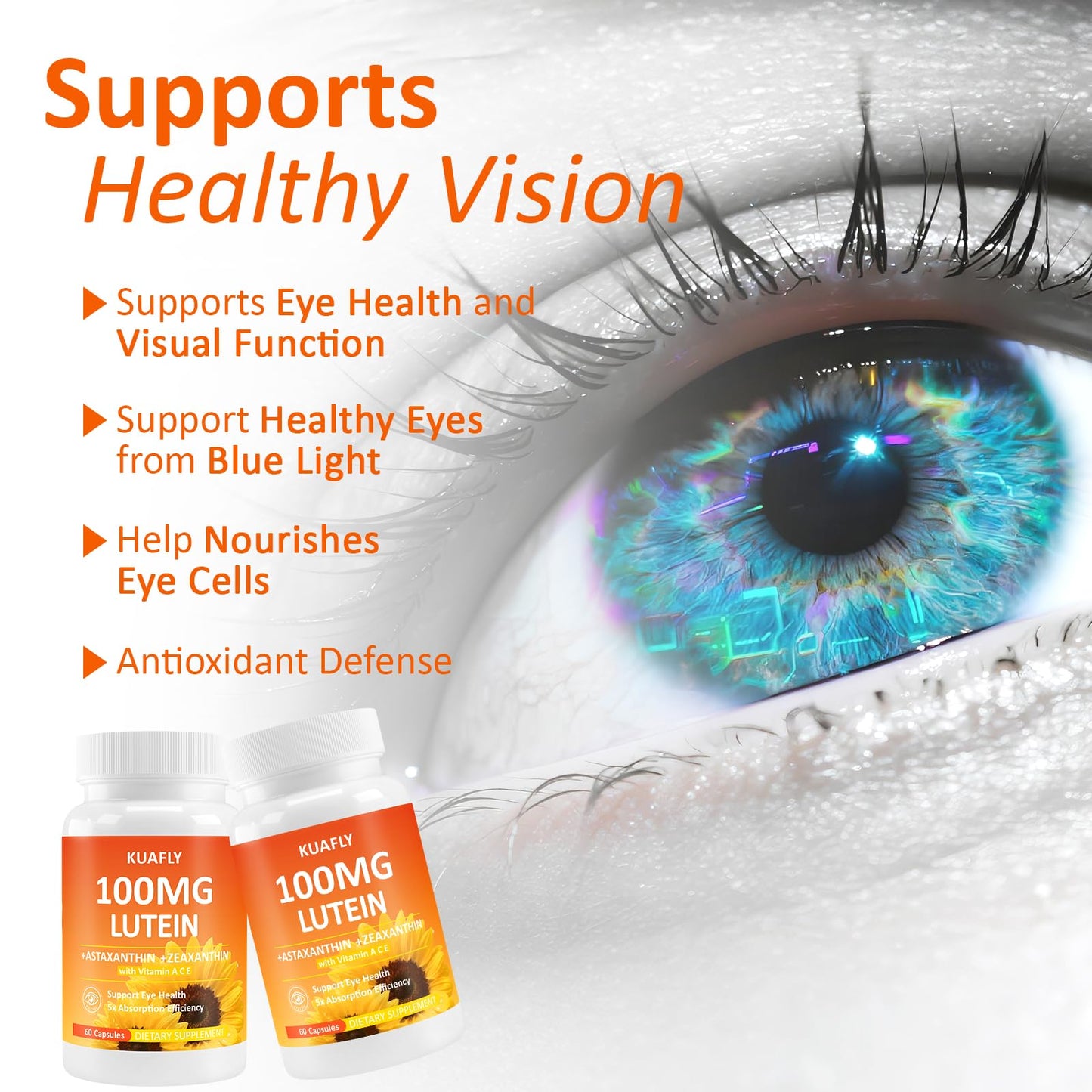 KUAFLY Lutein and Zeaxanthin with Astaxanthin Eye Vitamins 50mg Capsules, 60 Count