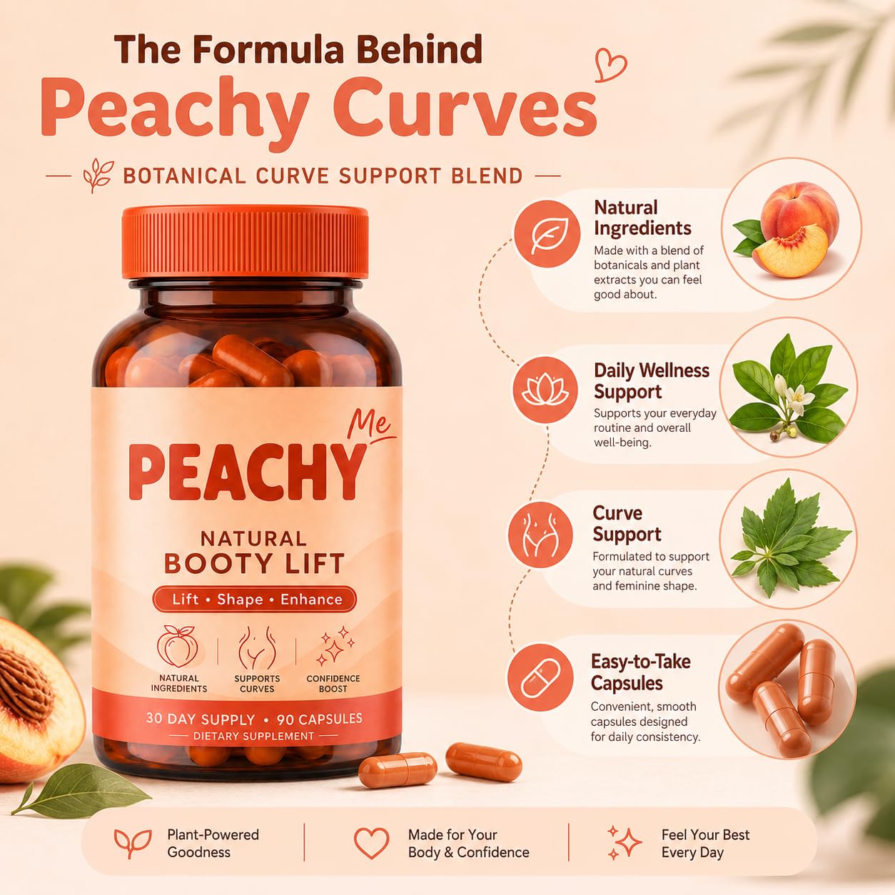 Cosmody Peachy Me BBL Pills Natural Booty Lift Capsule 90 Count