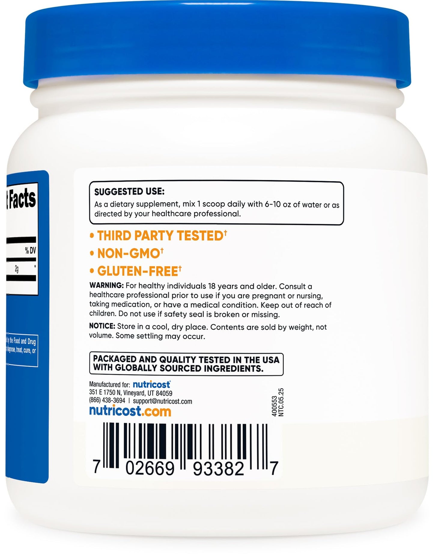 Nutricost Taurine Powder 500 Grams, 250 Servings