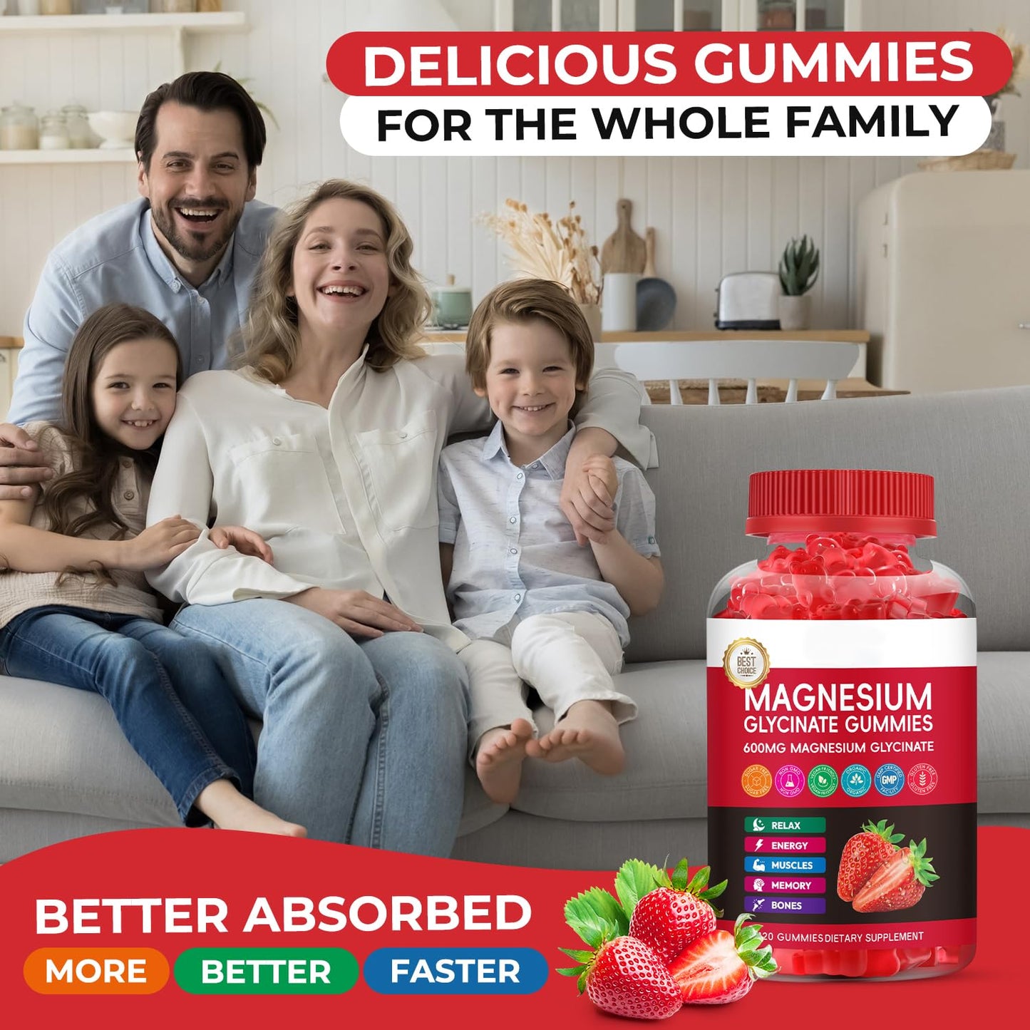 Xytora Magnesium Glycinate Gummies, High Absorption Magnesium Complex, Strawberry, 120 Gummies