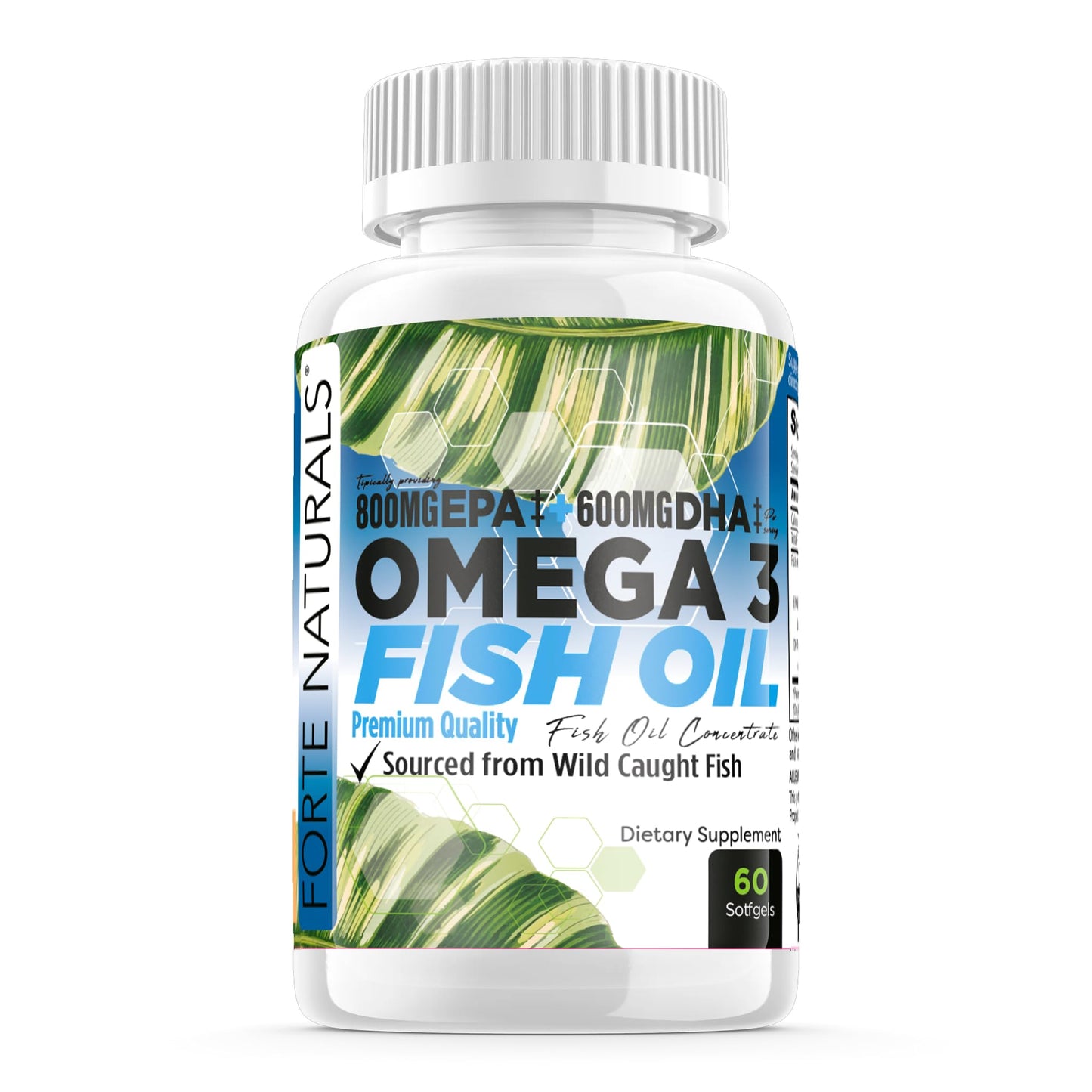 FORTE NATURALS Omega-3 Fish Oil 2000mg High Potency 800mg EPA DHA 600mg Burpless Tablet, 60 Count