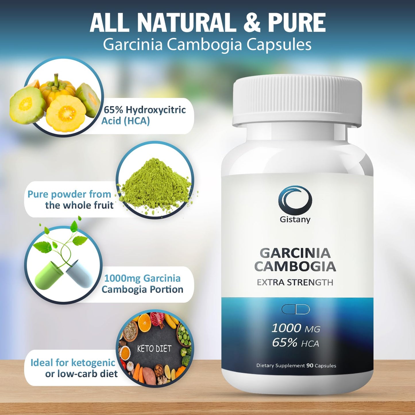 Gistany Garcinia Cambogia Extra Strength 65% HCA Capsules 90 Count