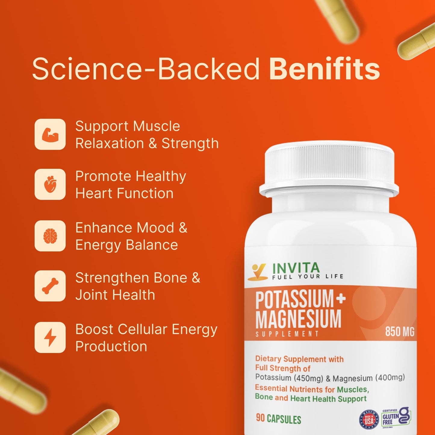 INVITA Potassium Magnesium Supplement Capsules 90 Count