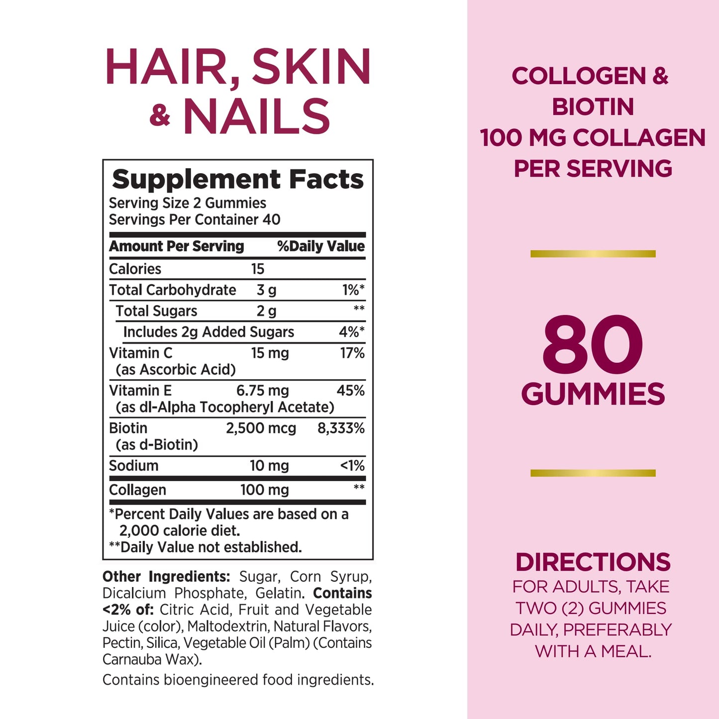 Nature's Bounty Hair, Skin & Nails with Biotin and Collagen Gummies, 160 Count