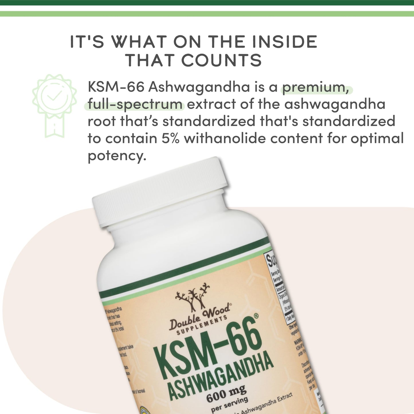 Double Wood Supplements Ashwagandha KSM-66 Organic Extract Capsules, 120 Count