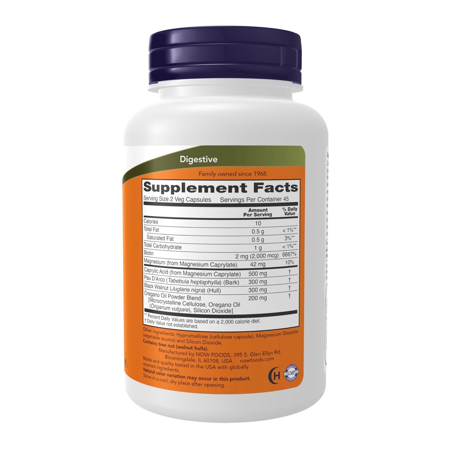 NOW Foods Bacillus Support with Pau D'Arco, Oregano Oil, Black Walnut & Caprylic Acid Capsules 3.5274