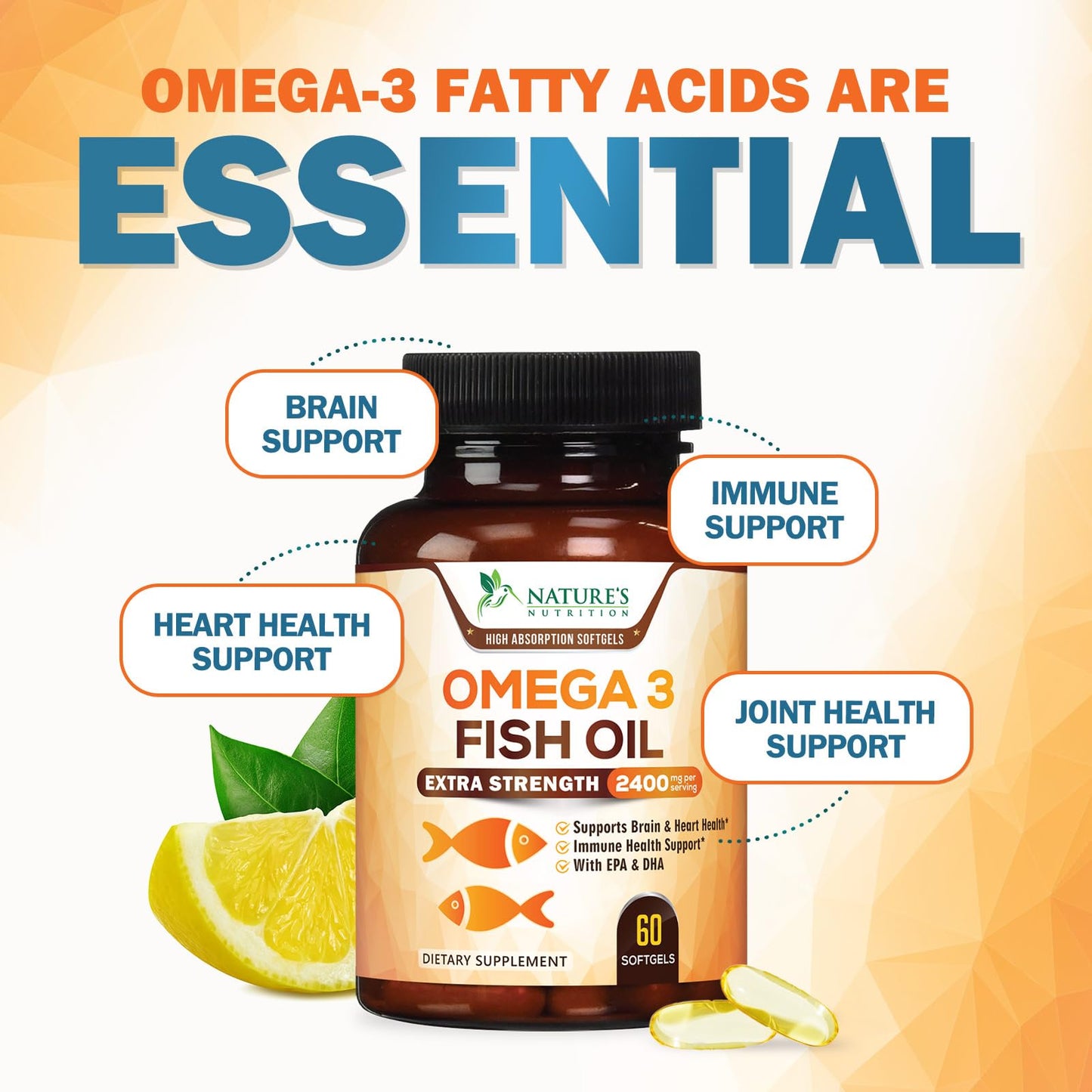 Nature's Nutrition Omega-3 Fish Oil Softgels 60 Count