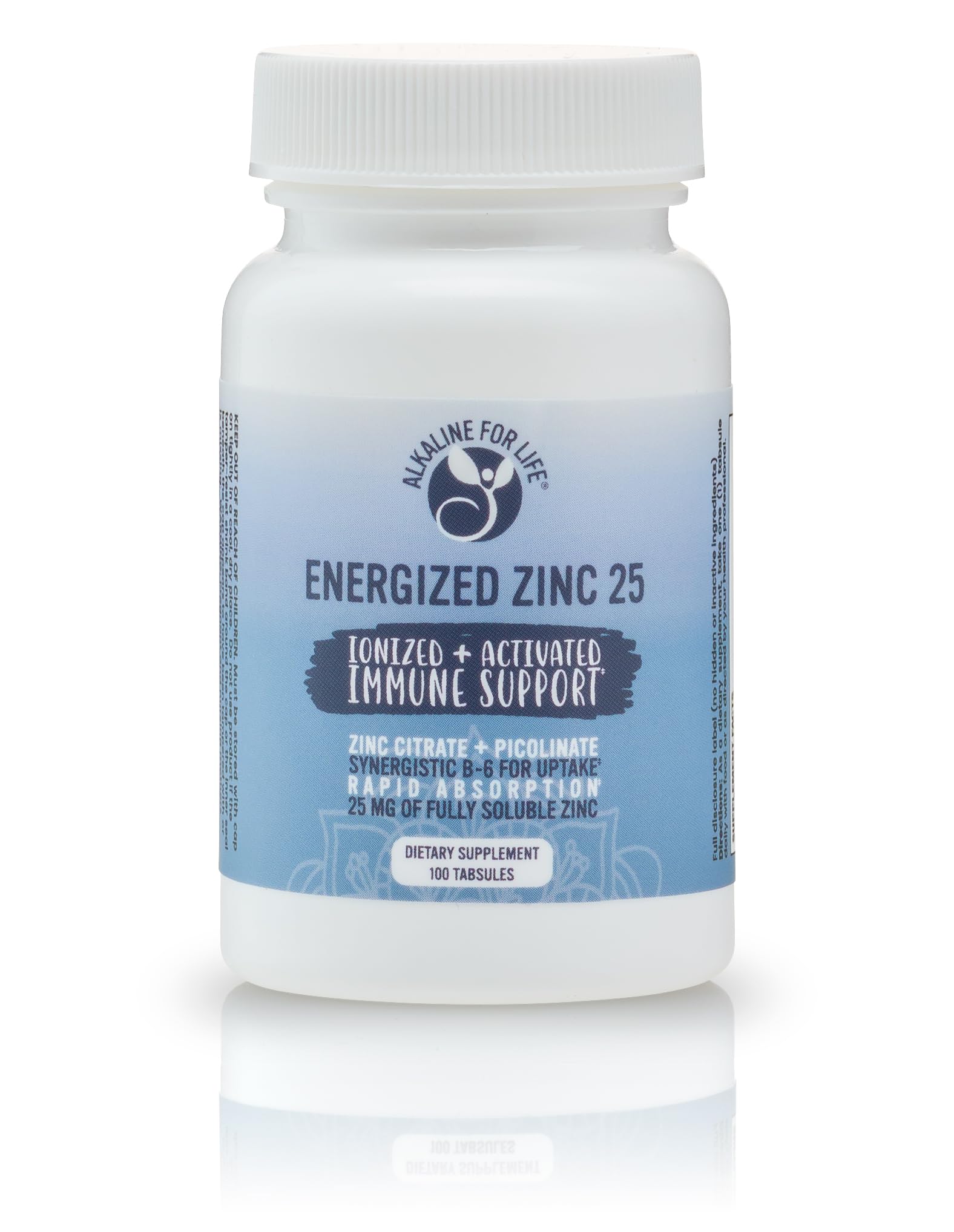 Alkaline for Life Energized Zinc 25, Zinc Picolinate & Citrate 25mg with Active B-6 (P5P) Tablets 100
