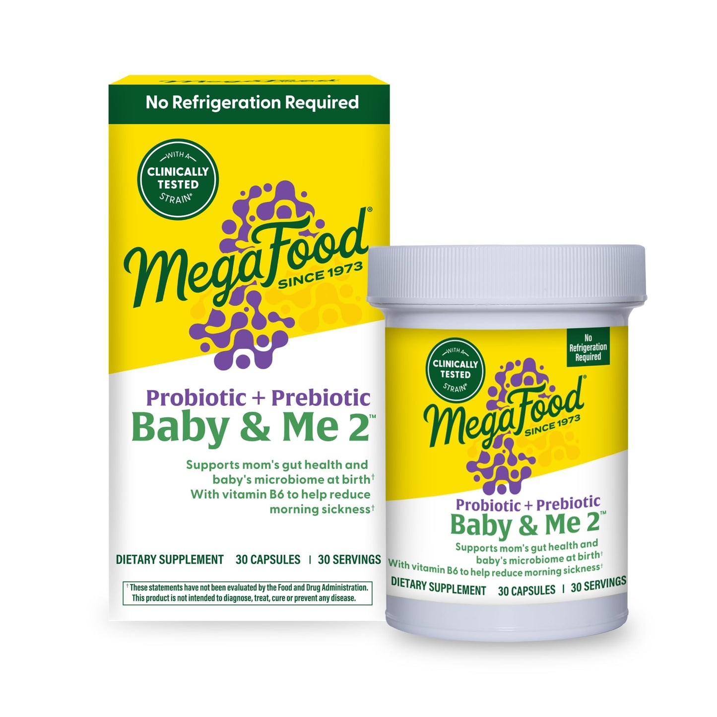 MegaFood Baby & Me 2 Prenatal Probiotic Prebiotic with B6 Capsule, 30 Capsules