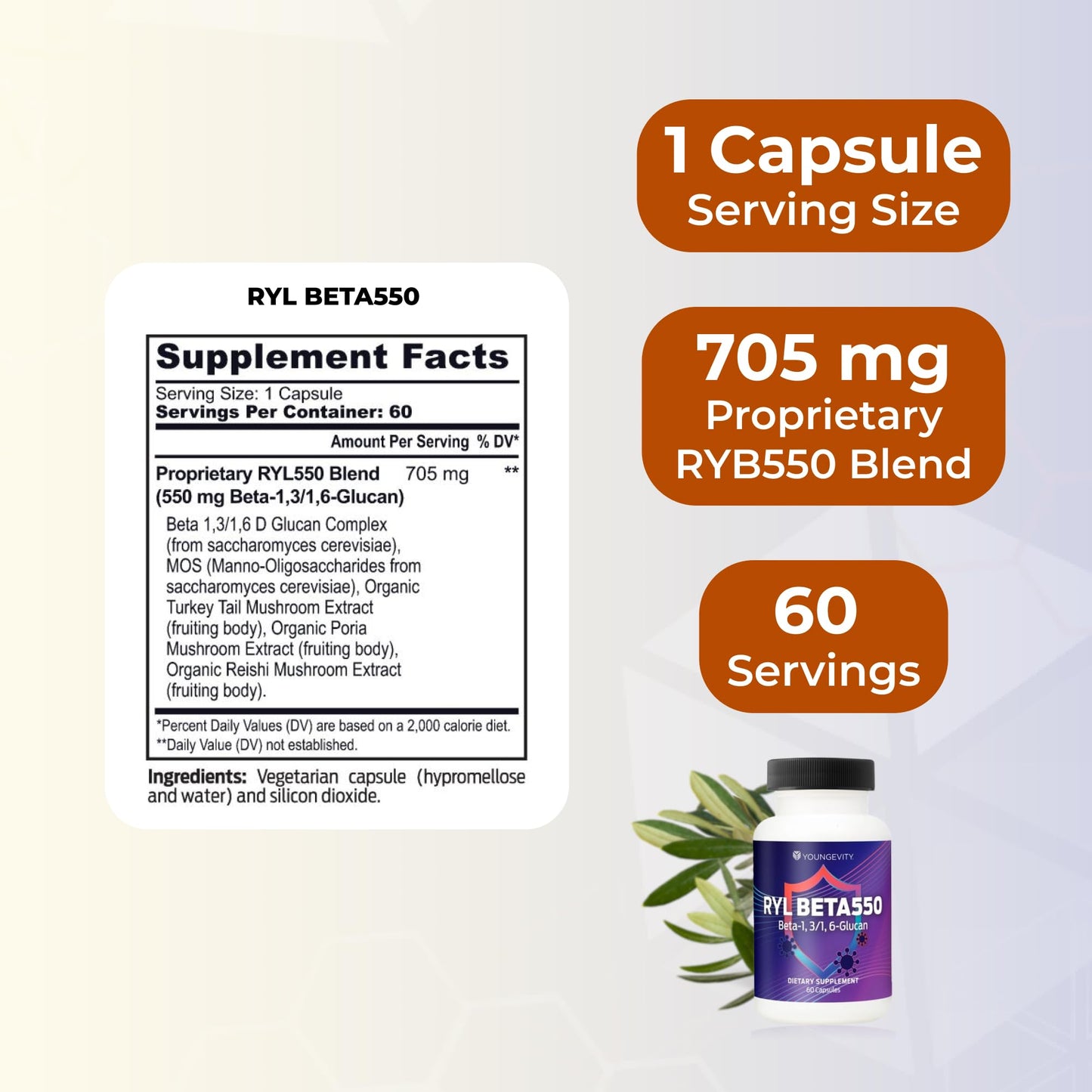 Youngevity RYL Beta550 Beta 1, 3-D Glucan Immune Support, 60 Capsules