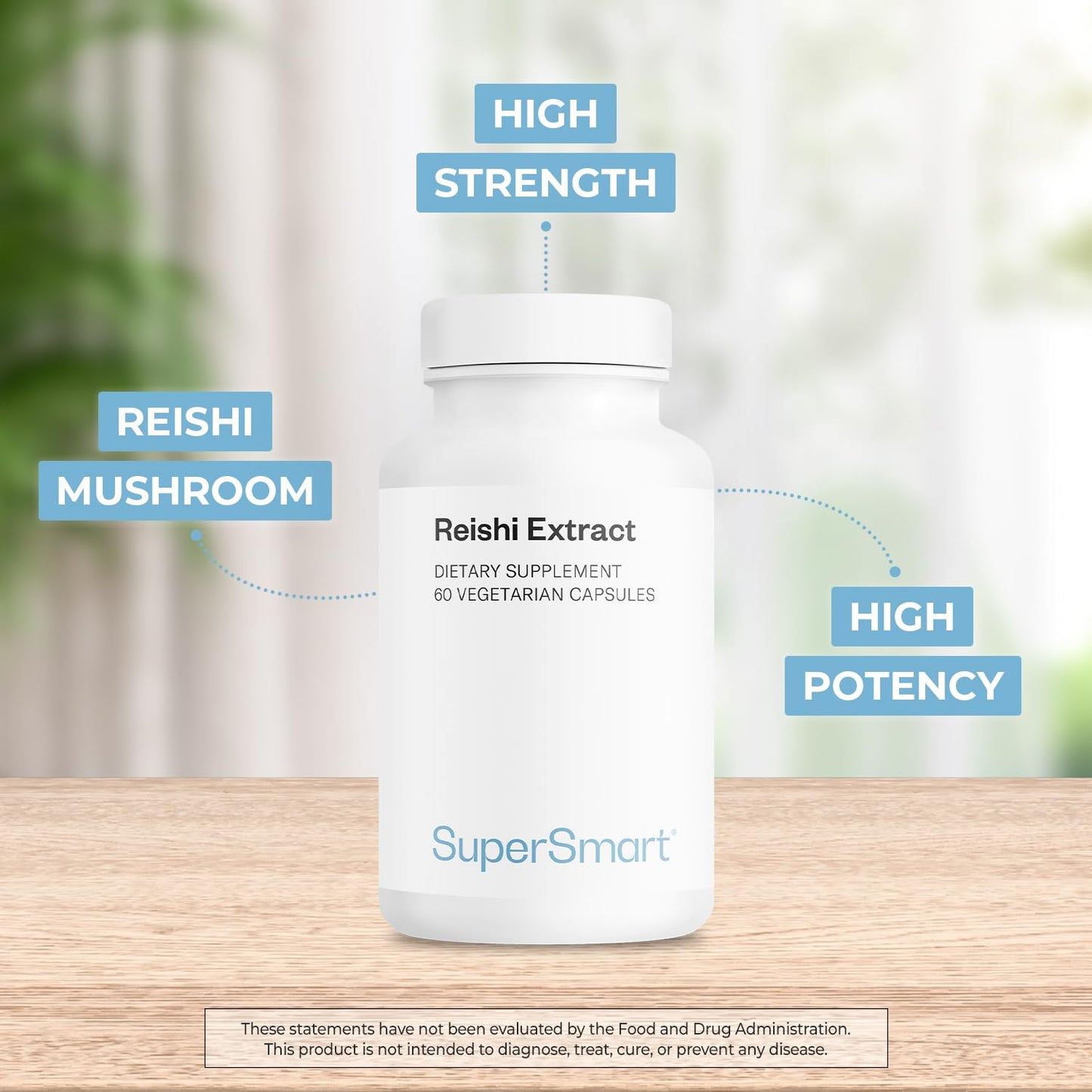 Supersmart Reishi Extract 1000mg per Day (Maximum Strength) - Reishi Mushroom Supplement - Standardized Extract Capsules, 60 Count