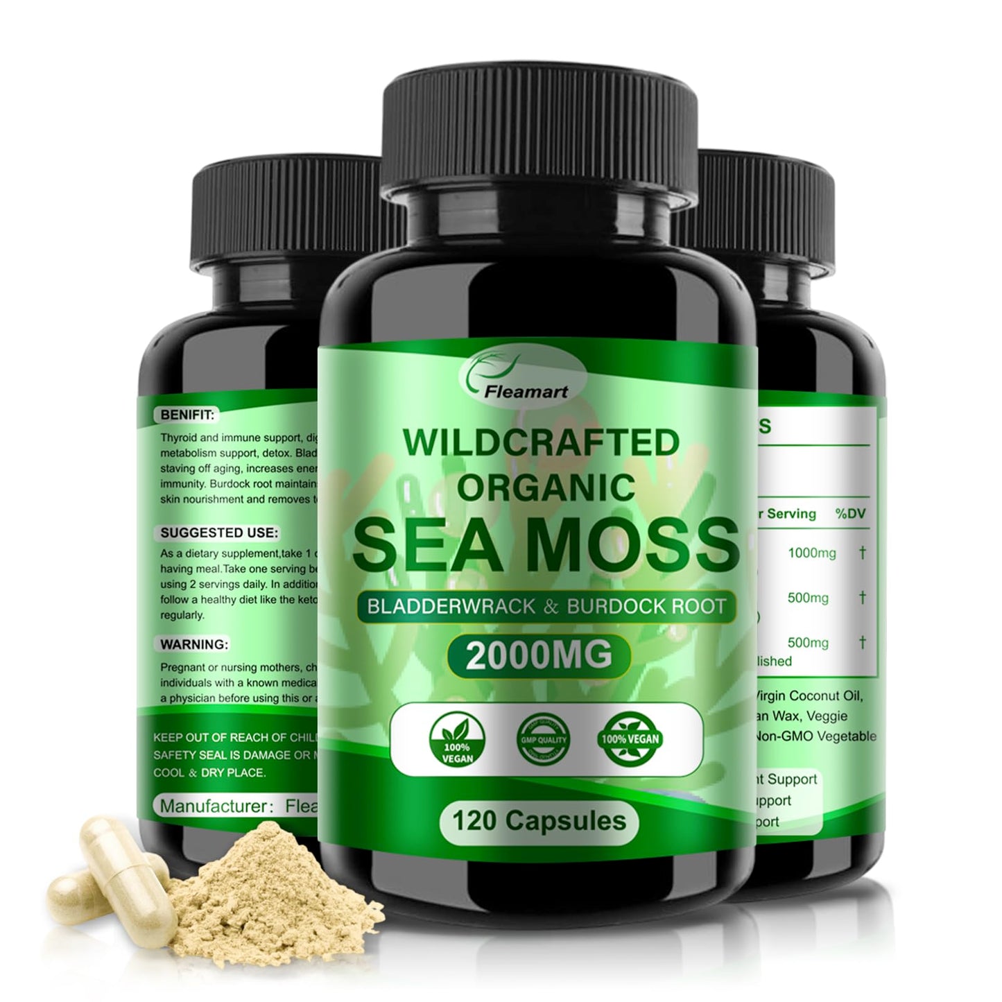 Fleamart Irish Sea Moss Capsules, 120 Count