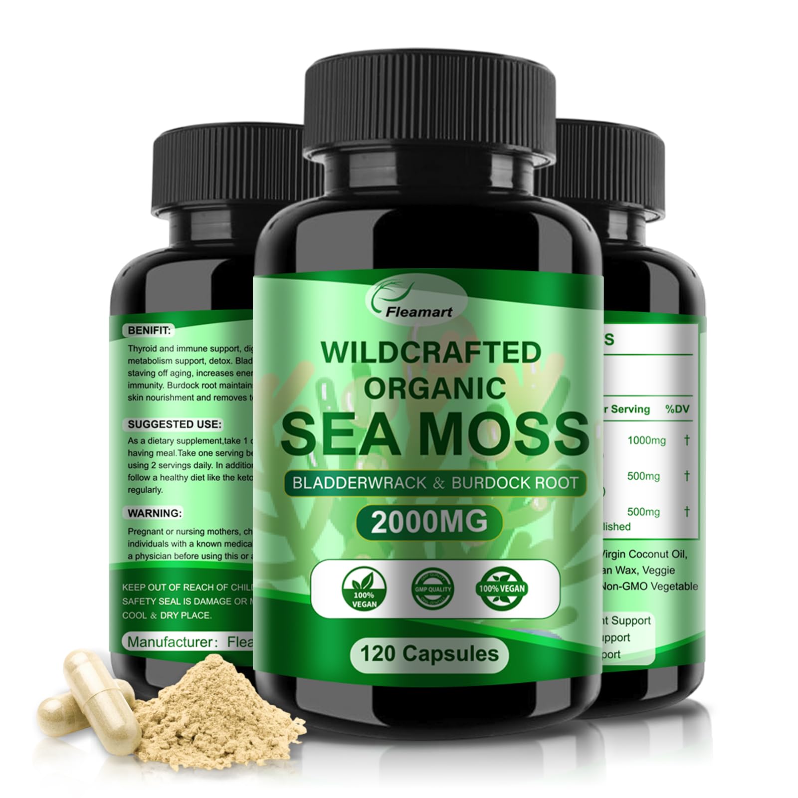 Fleamart Irish Sea Moss Capsules, 120 Count