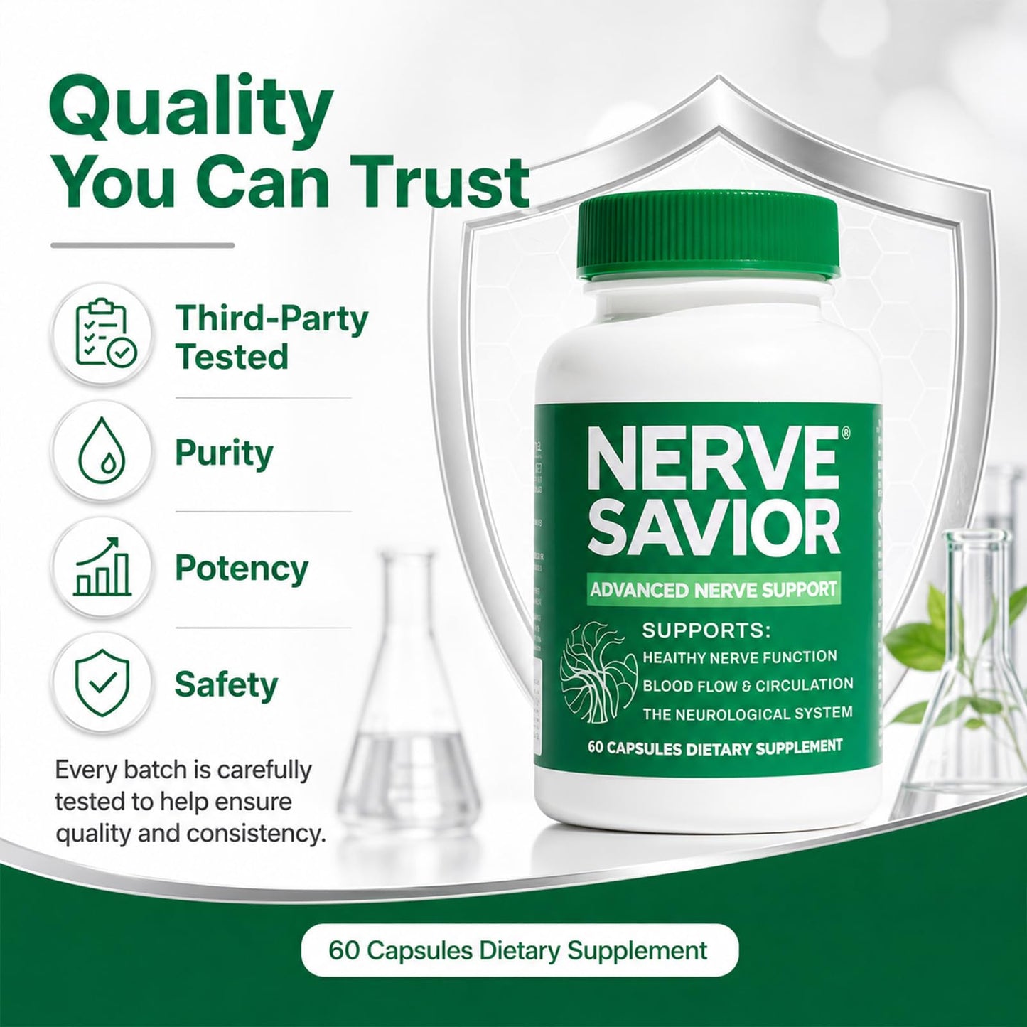 Nerve Savior Advanced Nerve Support with B Vitamins & Herbal Extracts Capsules, 60 Count