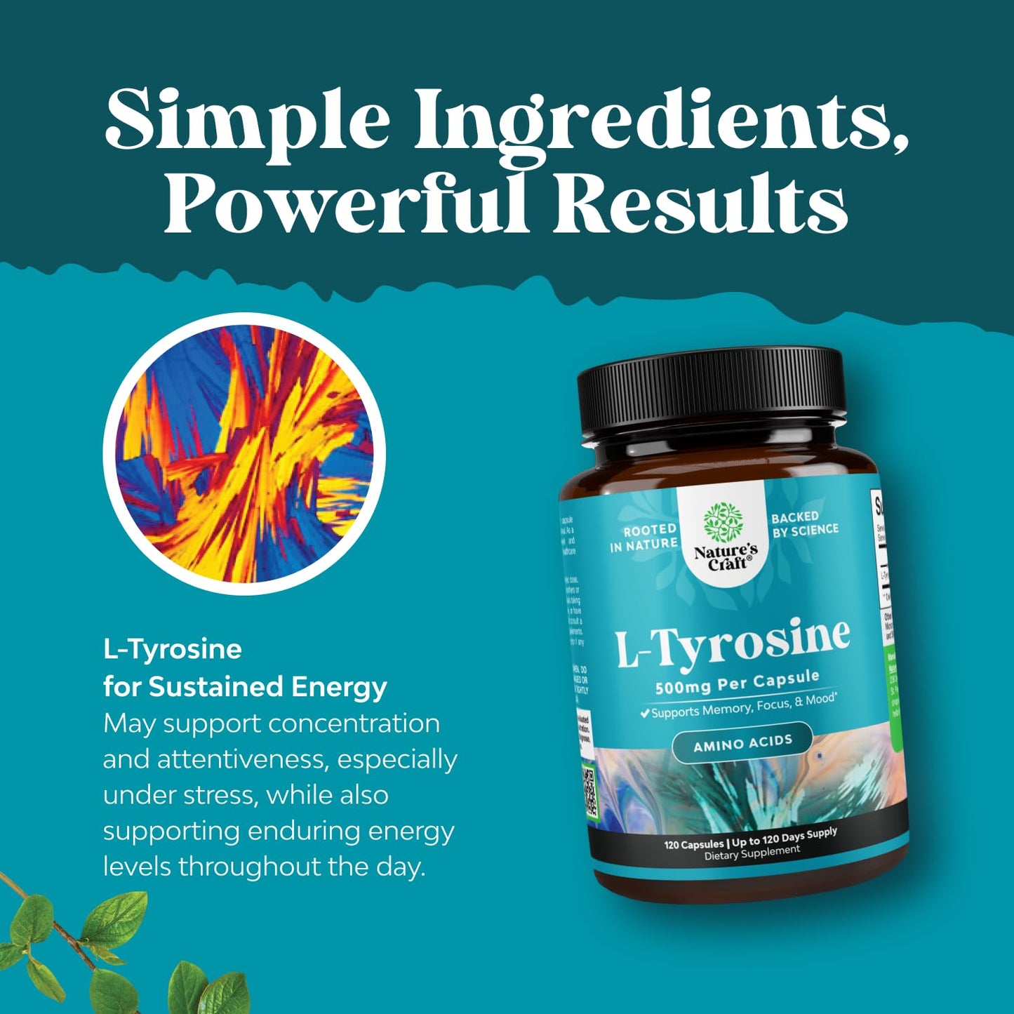 Natures Craft Free Form L-Tyrosine 500mg Capsules, 120 Count