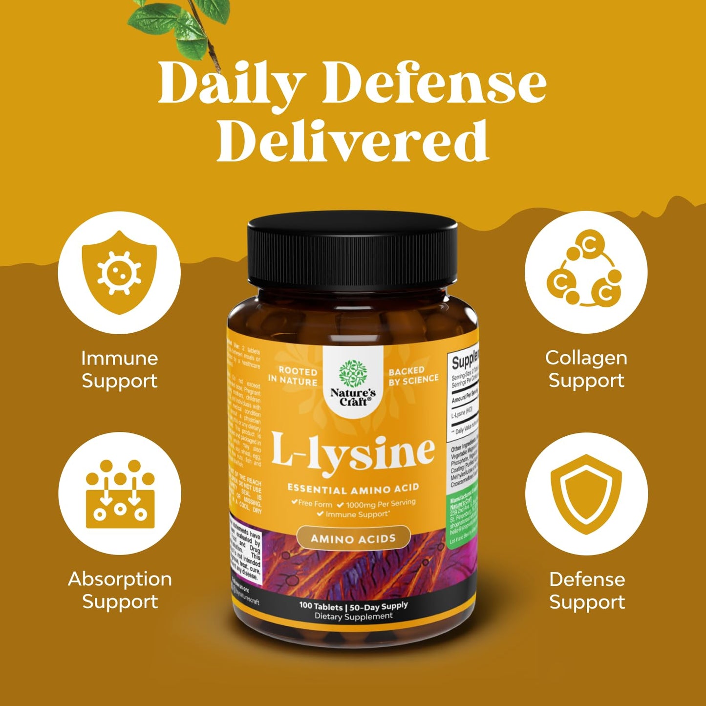 Natures Craft L-Lysine Free Form 1000mg per Serving Tablet 100 Count