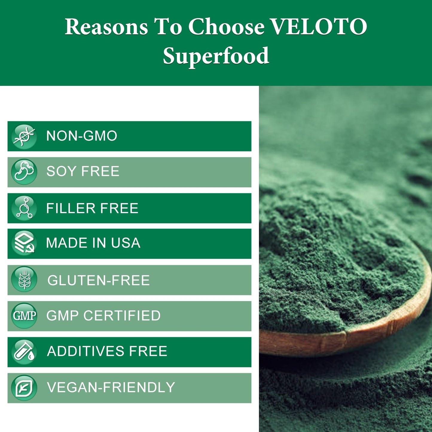 VELOTO USDA Organic Spirulina Powder, 8 oz