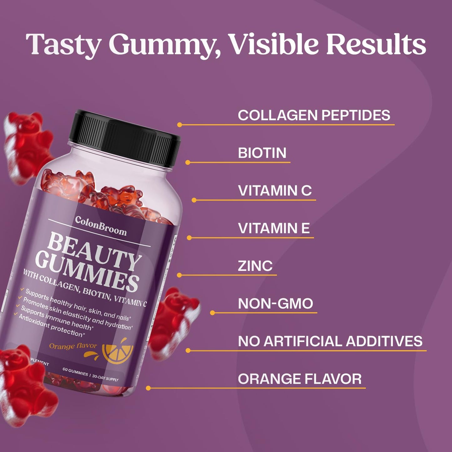 ColonBroom Beauty Biotin & Collagen Gummies with Vitamin C, 60 Count