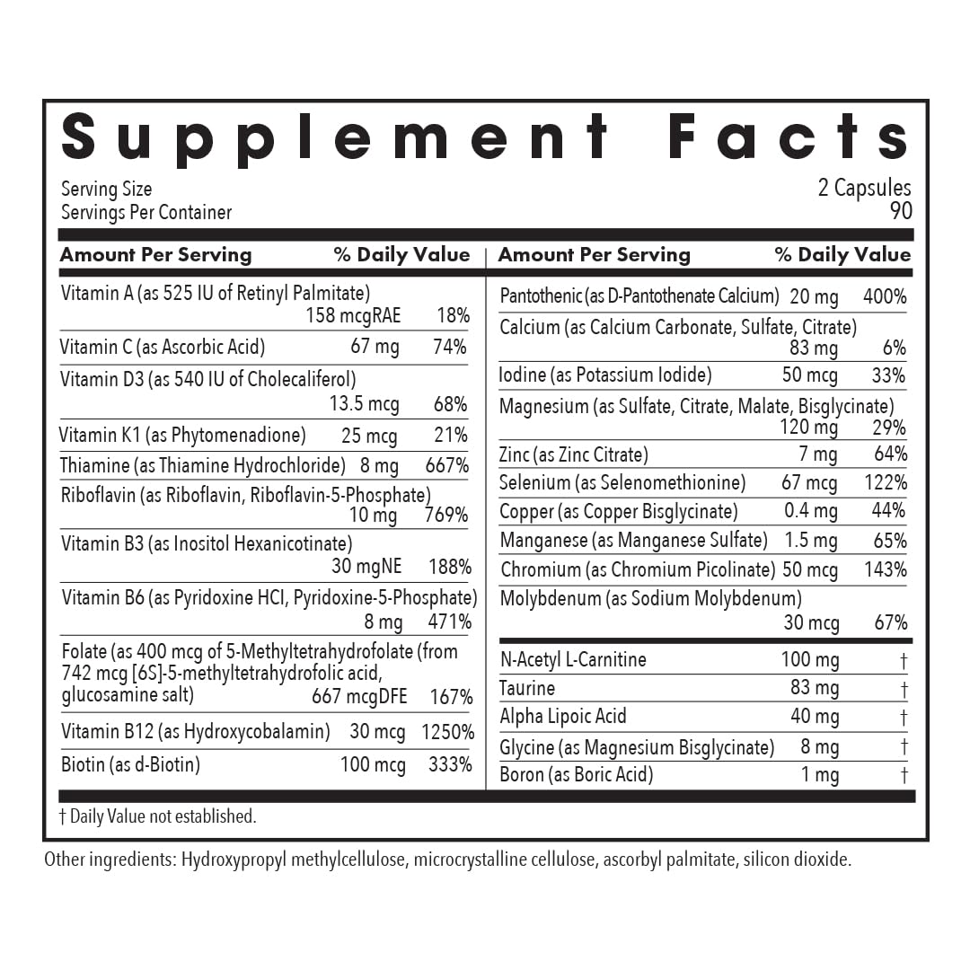 Allergy Research Group MVM-A Multivitamin Multimineral Complex Daily Vitamin & Mineral Support Active Folate & Nutrient Blend Vegetarian Capsules 180