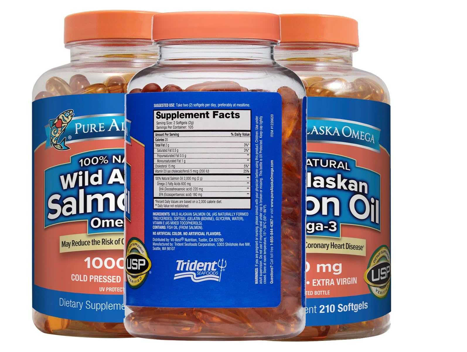Generic Pure Alaskan Omega Wild Salmon Oil 1000 mg., Wild Caught, Certified Sustainable 210 Softgels