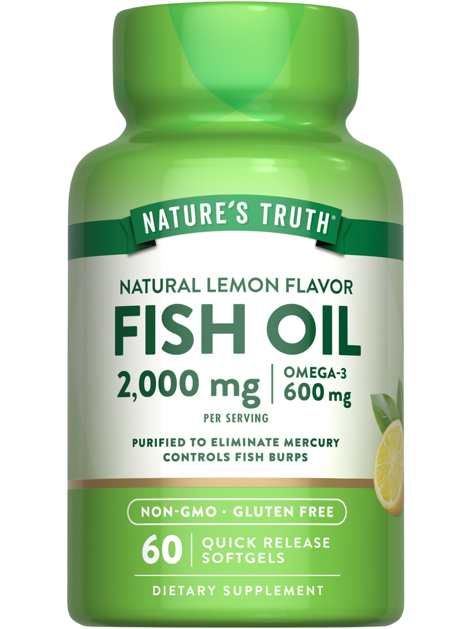 Nature's Truth Fish Oil Omega 3 Supplement 2000mg Softgels 60 Count