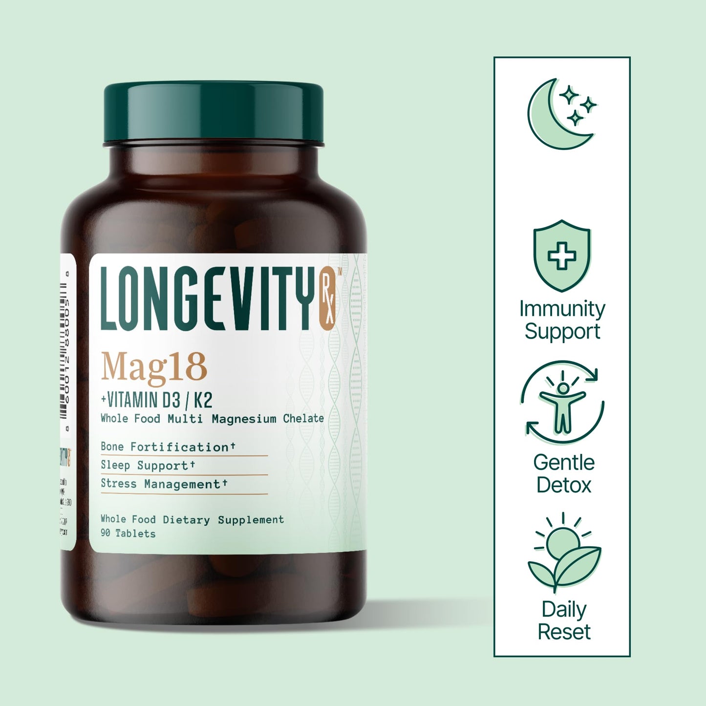 Longevity Rx Mag18 Peptide-Bound Magnesium Complex with D3 & K2, Capsule, 90 Count