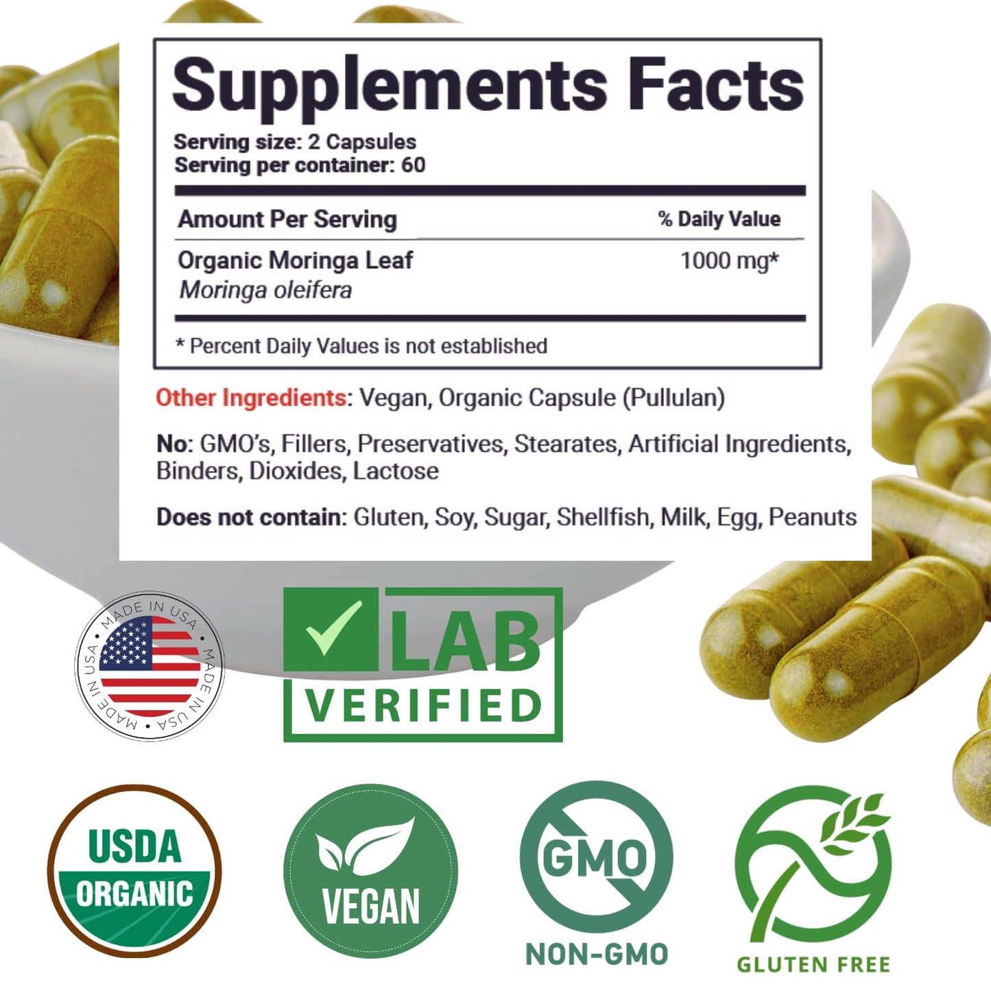 Mother Nature Organics Superfoods for Organic Living Moringa Leaf Capsules 120