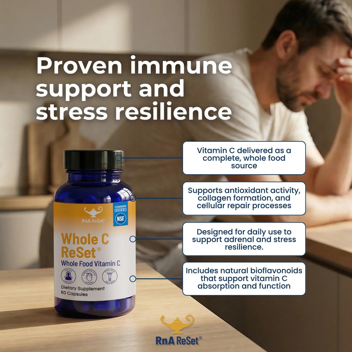 RnA ReSet Whole C Reset Vita-C Fruit Blend with Bioflavonoids & Polyphenols Organic Vitamin C Complex Immune Support Capsules, 60 Count