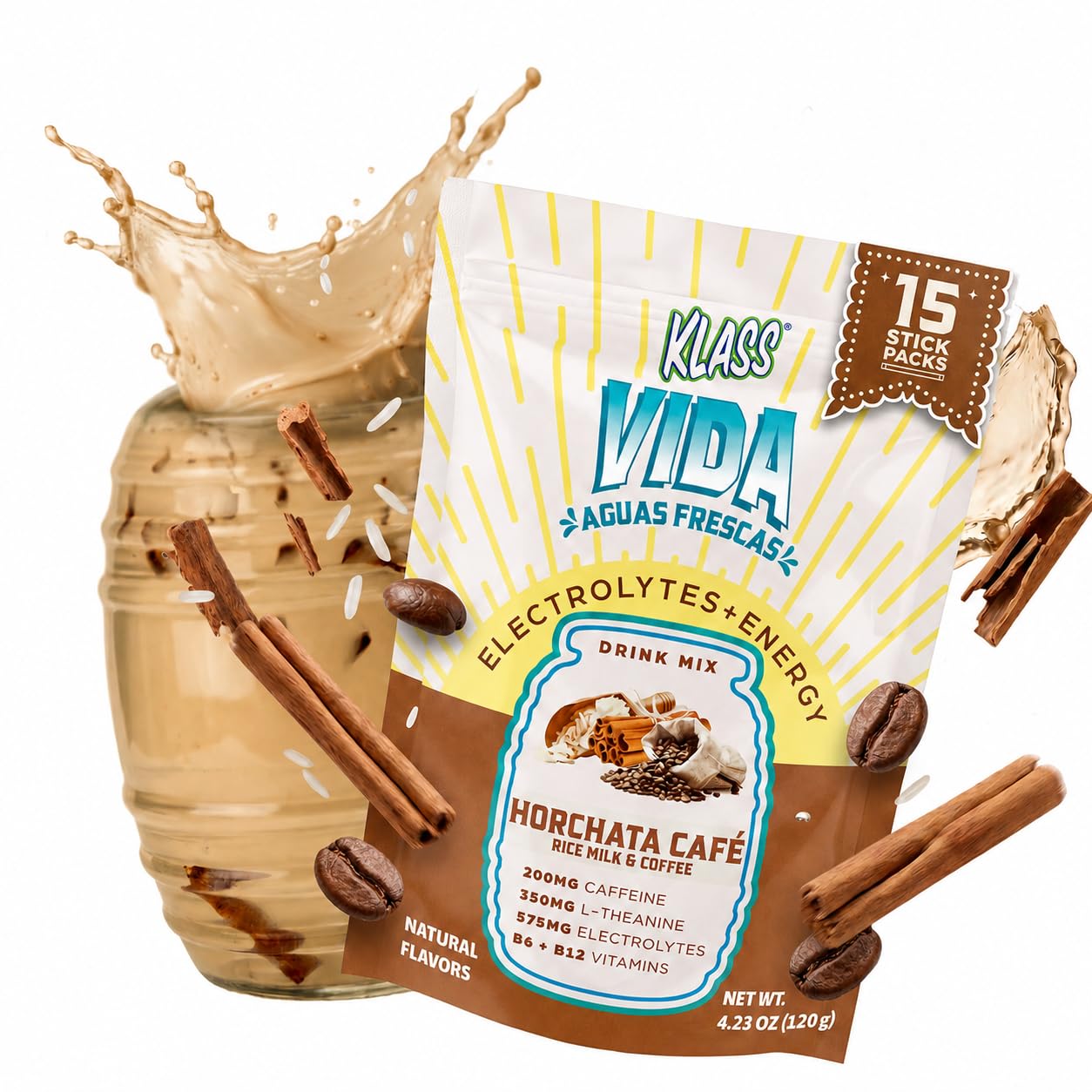 KLASS VIDA Energy + Hydration Coffee Horchata Electrolytes Powder 4.23 Ounce