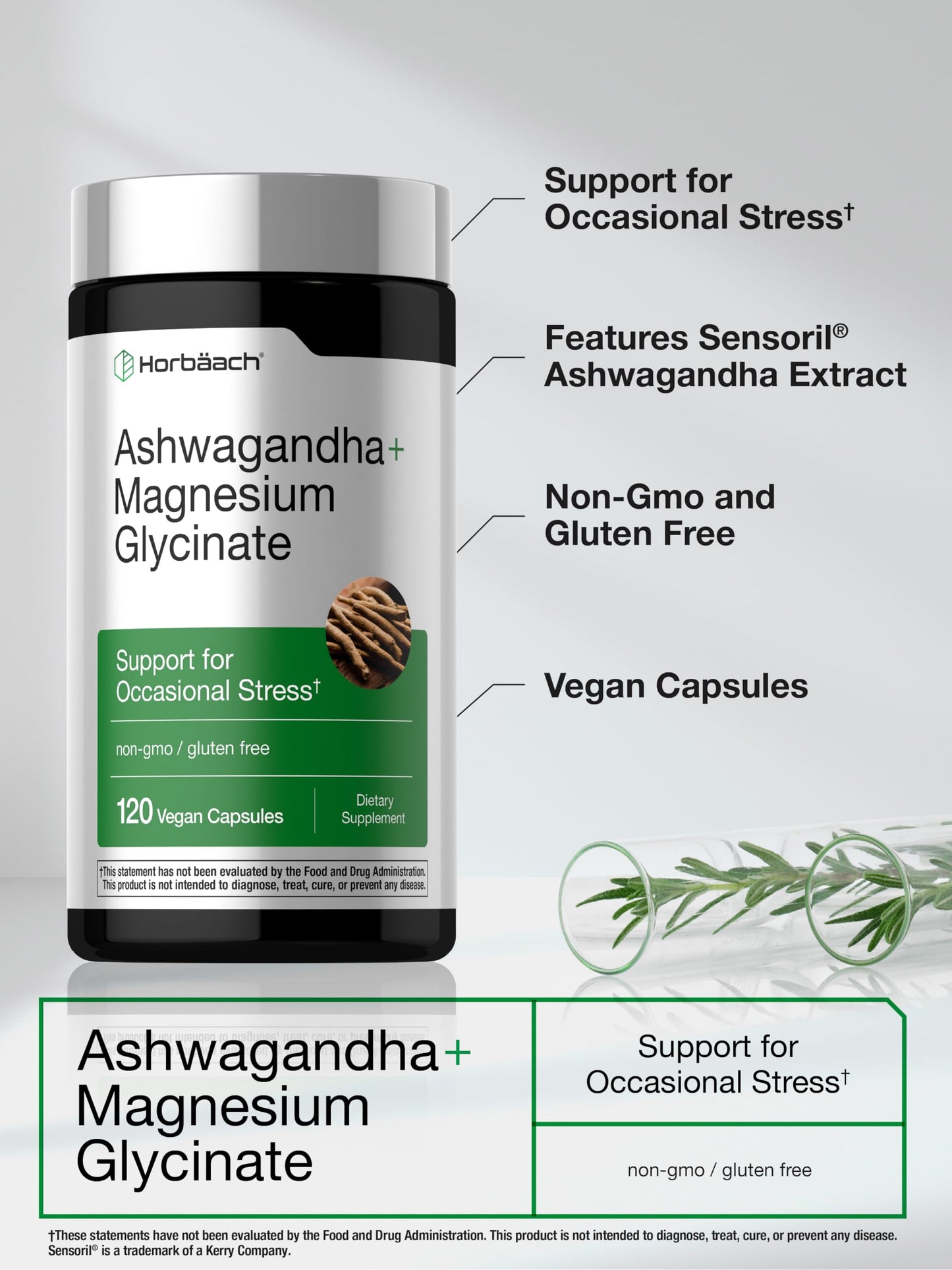 Horbäach Ashwagandha and Magnesium Glycinate 120 Capsules