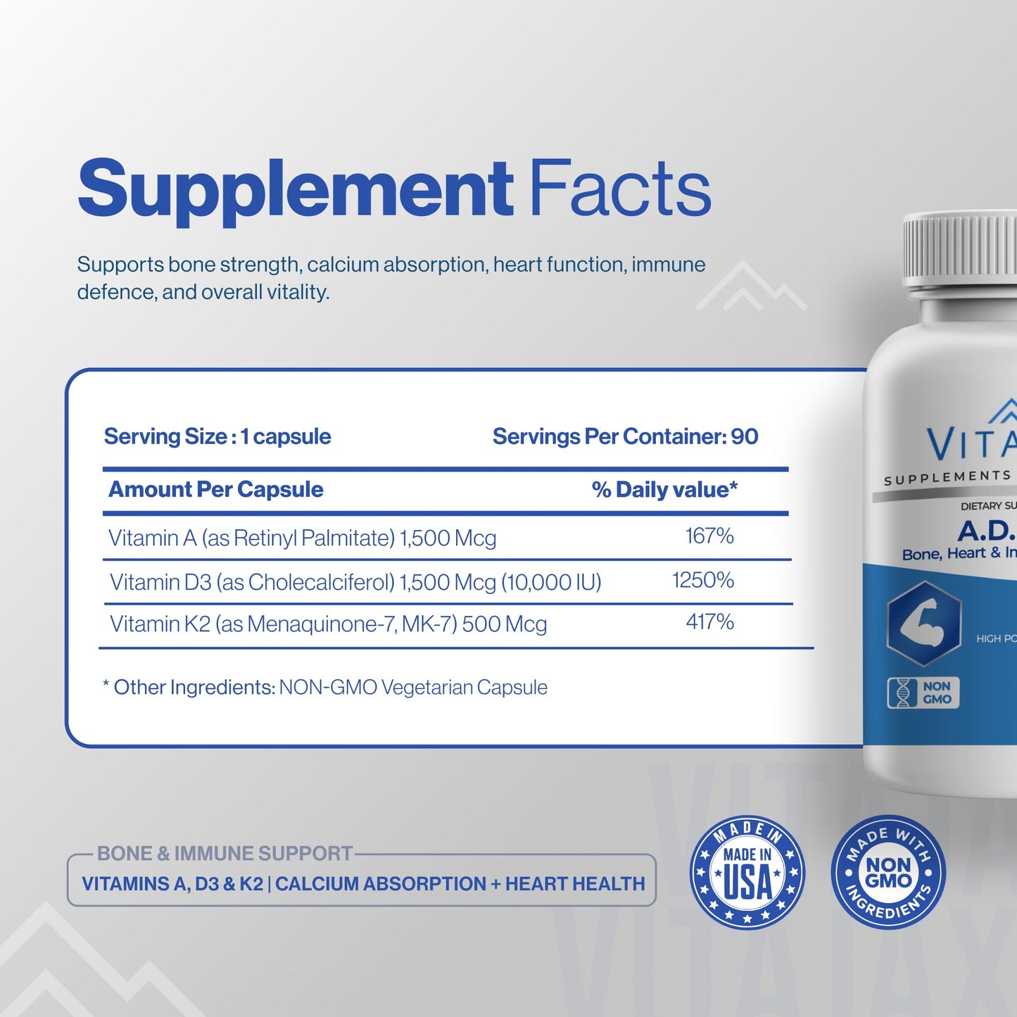 VITAJAX ADK 10 Vitamin ADK Supplement Capsules 90 Count