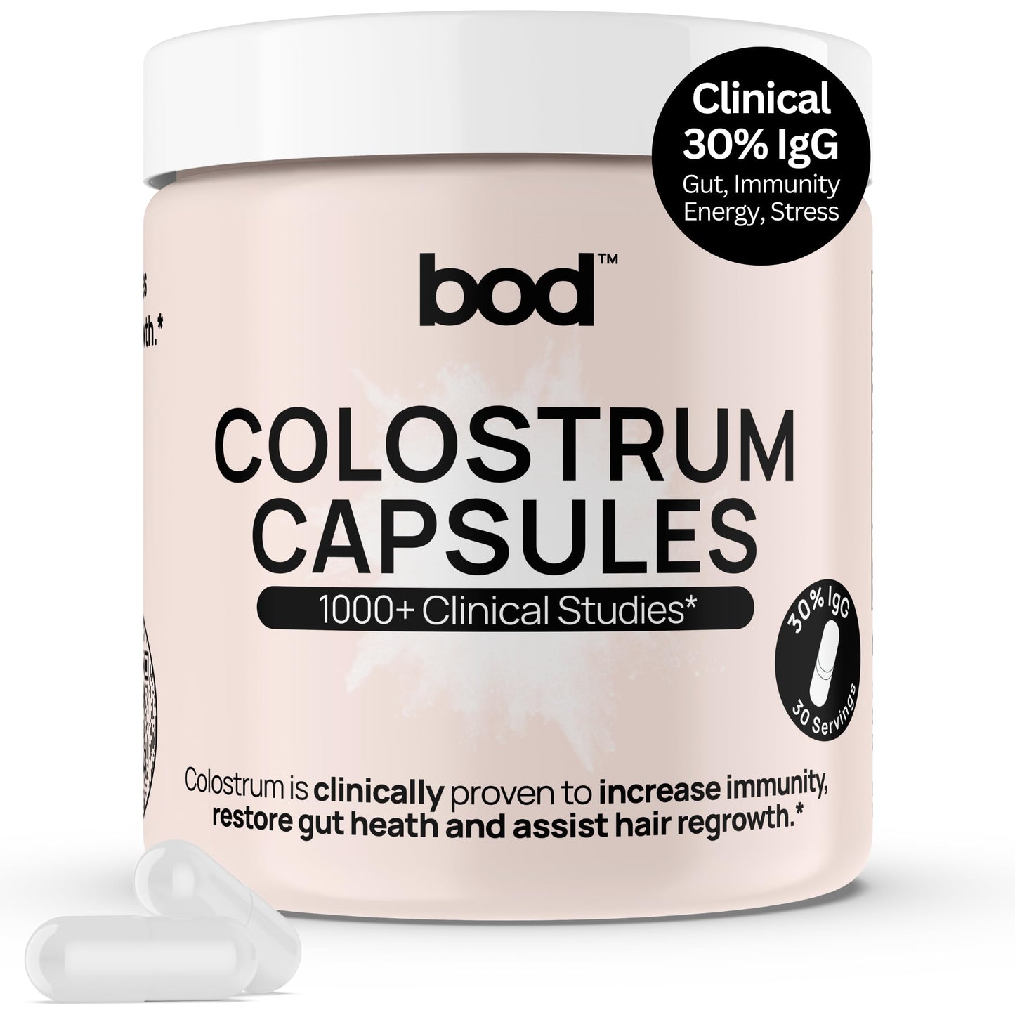 Bod Colostrum Capsules, IgG 30% Pure Bovine Colostrum, Unflavored, 120 Count