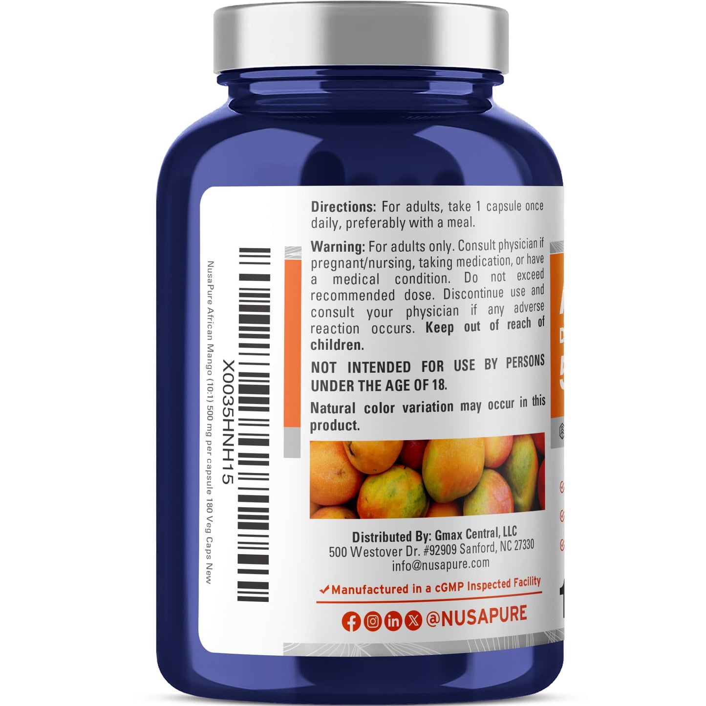 NusaPure African Mango 500 mg Veg Capsules, 180 Count