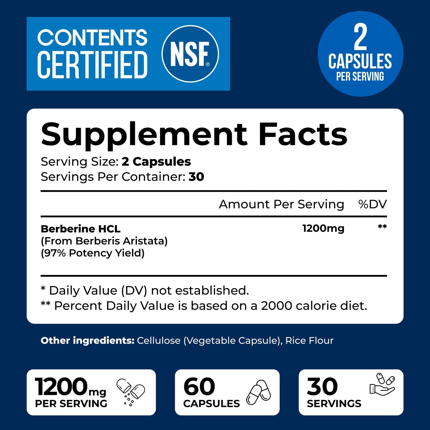 We Like Vitamins Berberine HCL 1200mg Capsule, 60 Count