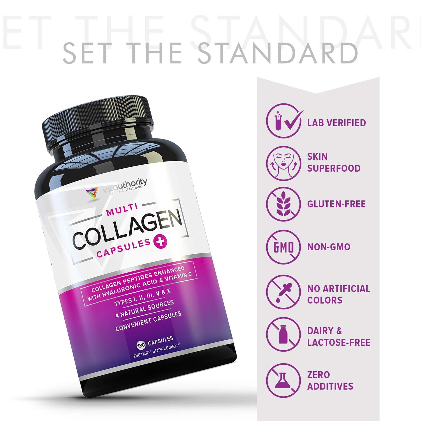 Vitauthority Multi Collagen Peptides Capsules, 180 Count