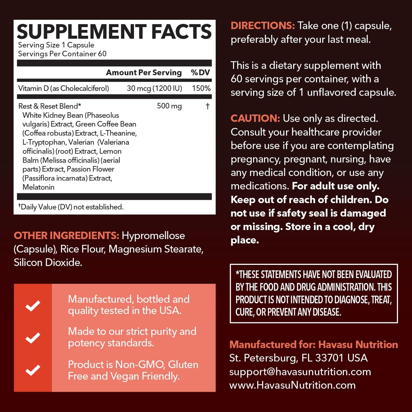 HAVASU NUTRITION Night Time Fat Burner Capsules - Appetite Suppressant for Weight Loss with White Kidney Bean and Melatonin - 60 Count