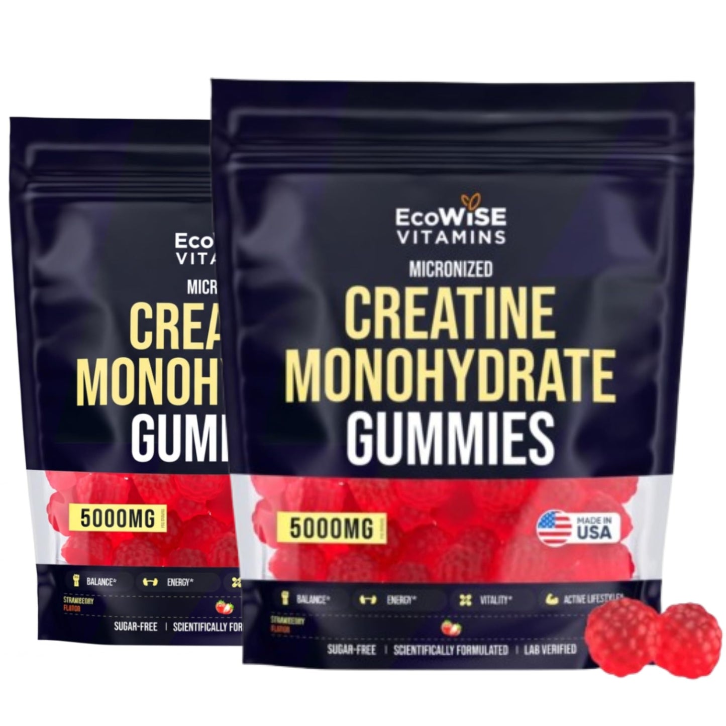 ECOWISE VITAMINS Creatine Monohydrate Strawberry Gummies, 238 Gummies