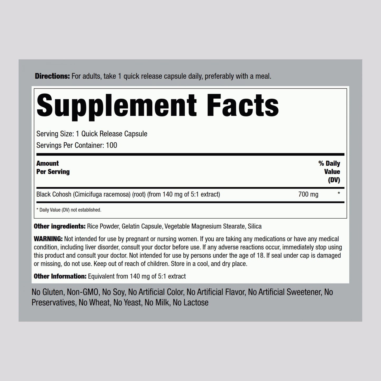 Piping Rock Black Cohosh Root Extract Capsules 100