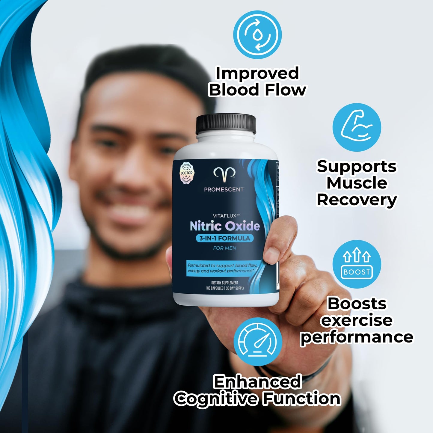 Promescent VitaFLUX Nitric Oxide Supplements for Men, Fast Acting Male Enhancing Pills for Stamina, Size & Performance, L-Arginine L-Citrulline L-Carnitine, Capsules, 180 Count
