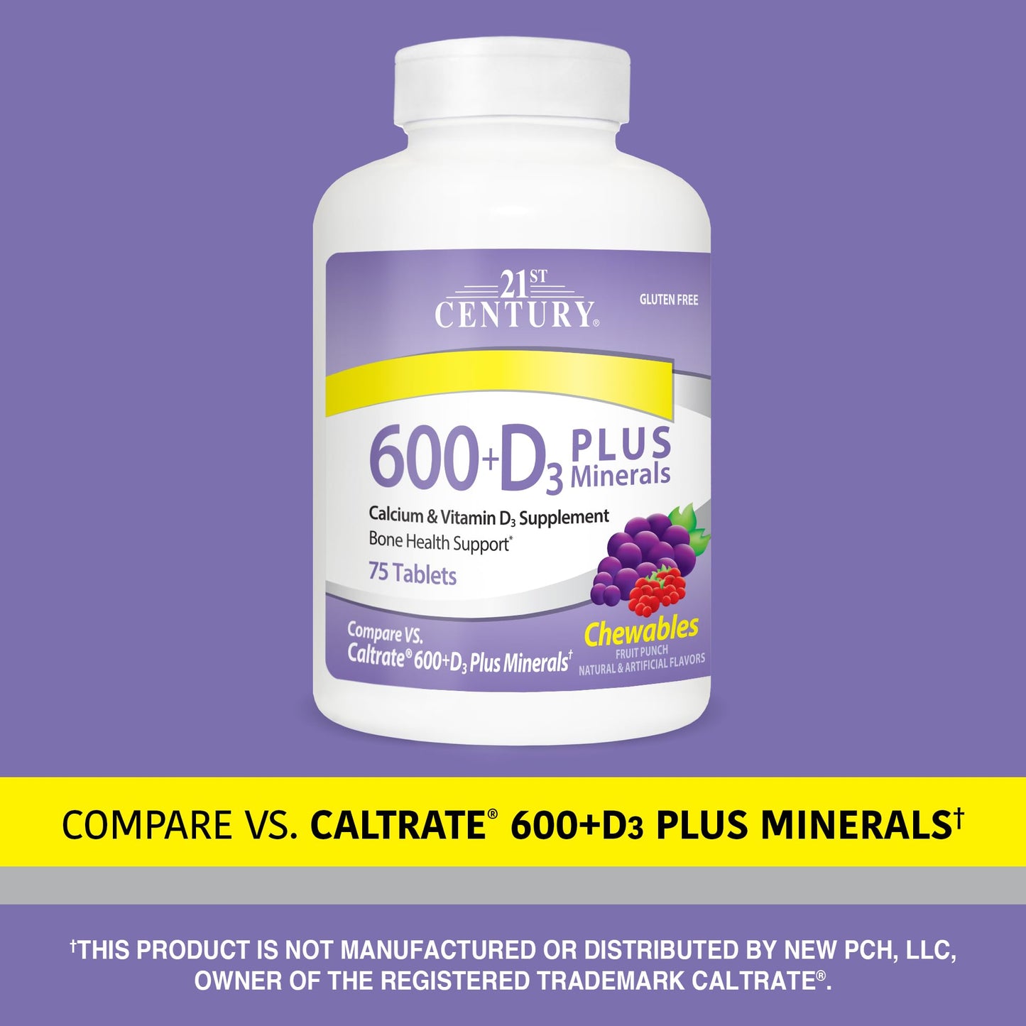 21st Century Calcium 600 mg +D Plus Minerals Chewable Tablets, 75 Tablets